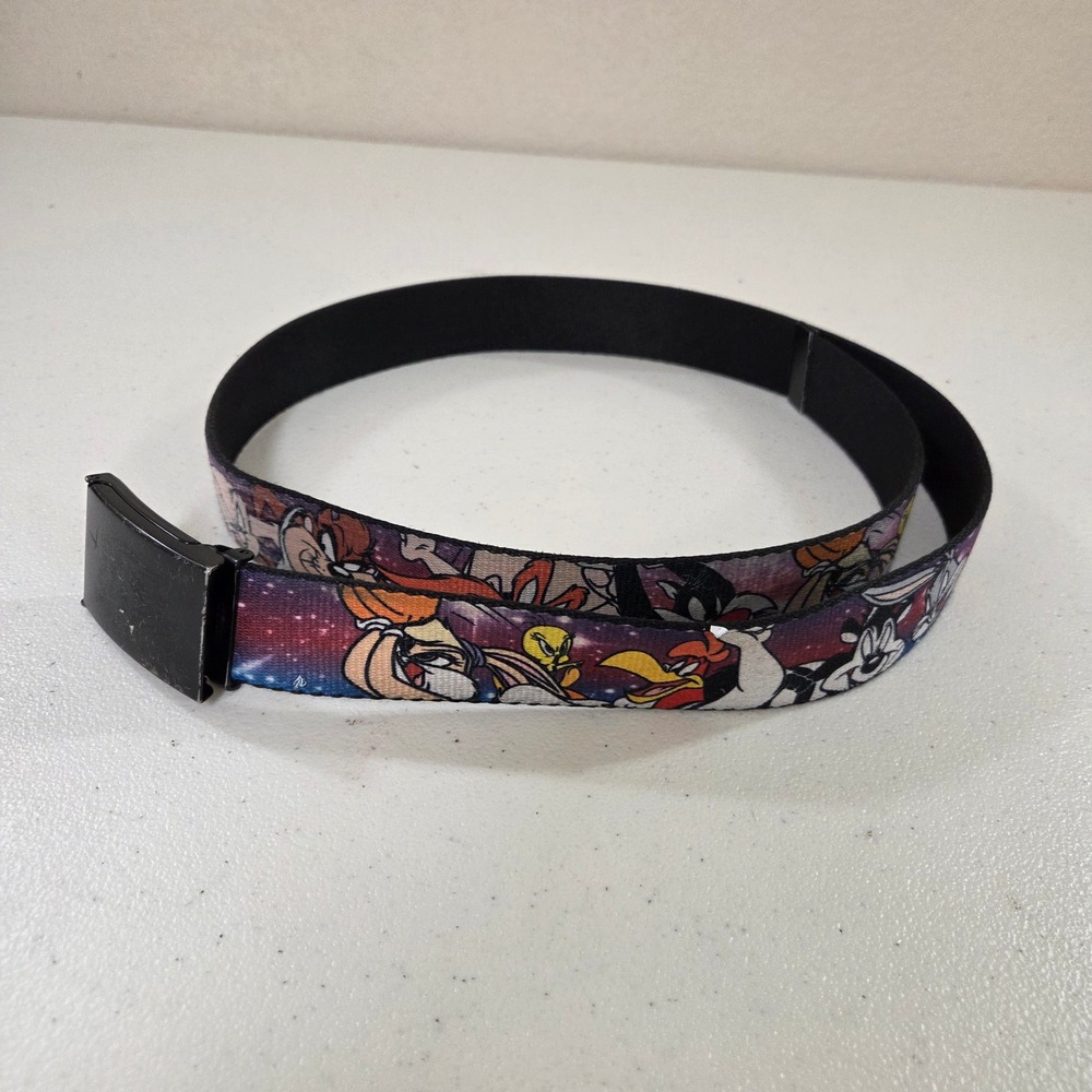 Looney Tunes Space Jam Web Belt Bugs Lola Bunny Tweety Daffy Black Slider Buckle